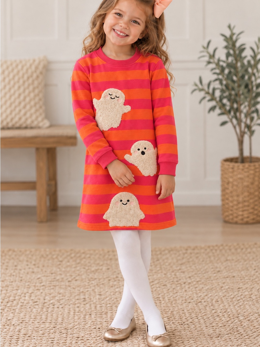 Mini Boden Pink & Orange Striped Ghost Nightgown